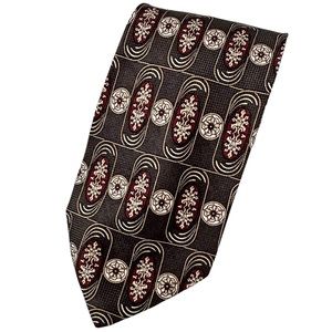 Silk Tie Brand New Italian Made Brown w/Red Gold White Design in Plastic Sleeve